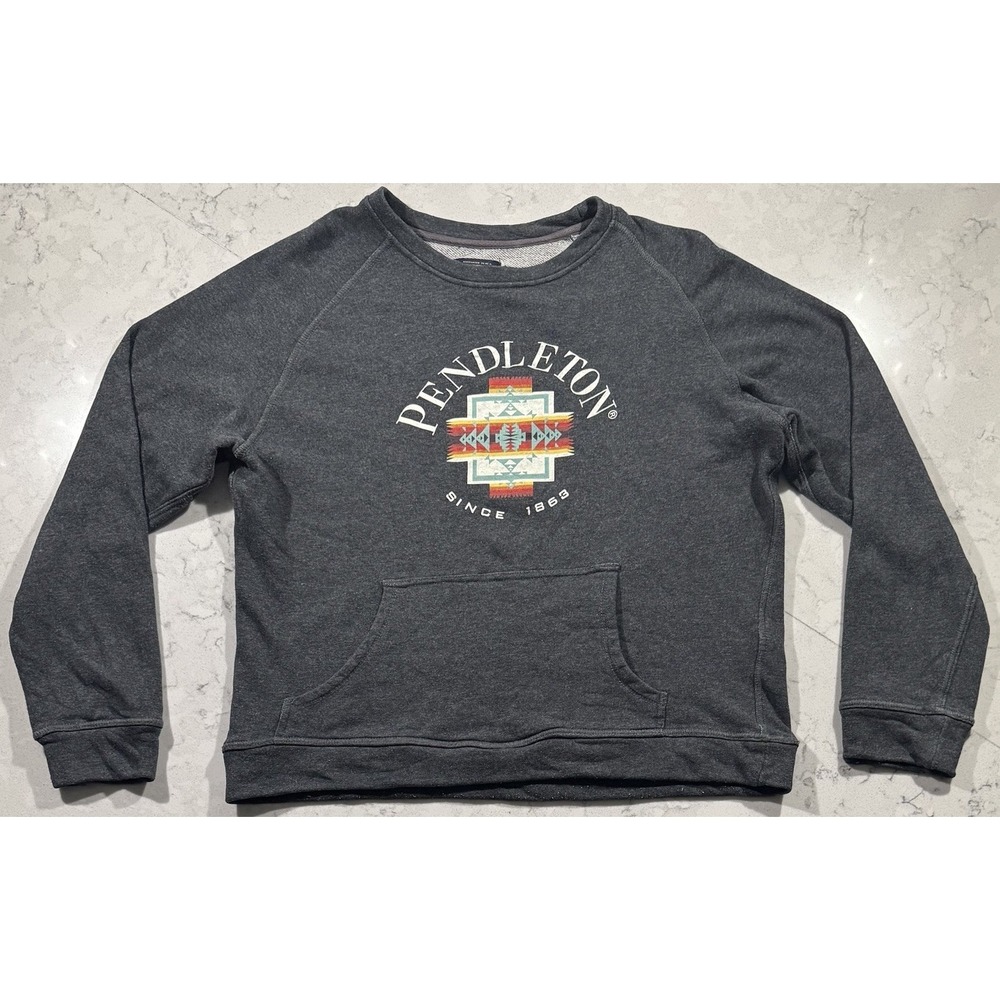 Pendleton Crewneck Sweatshirt Mens Medium Gray Aztec Native Print Graphic
